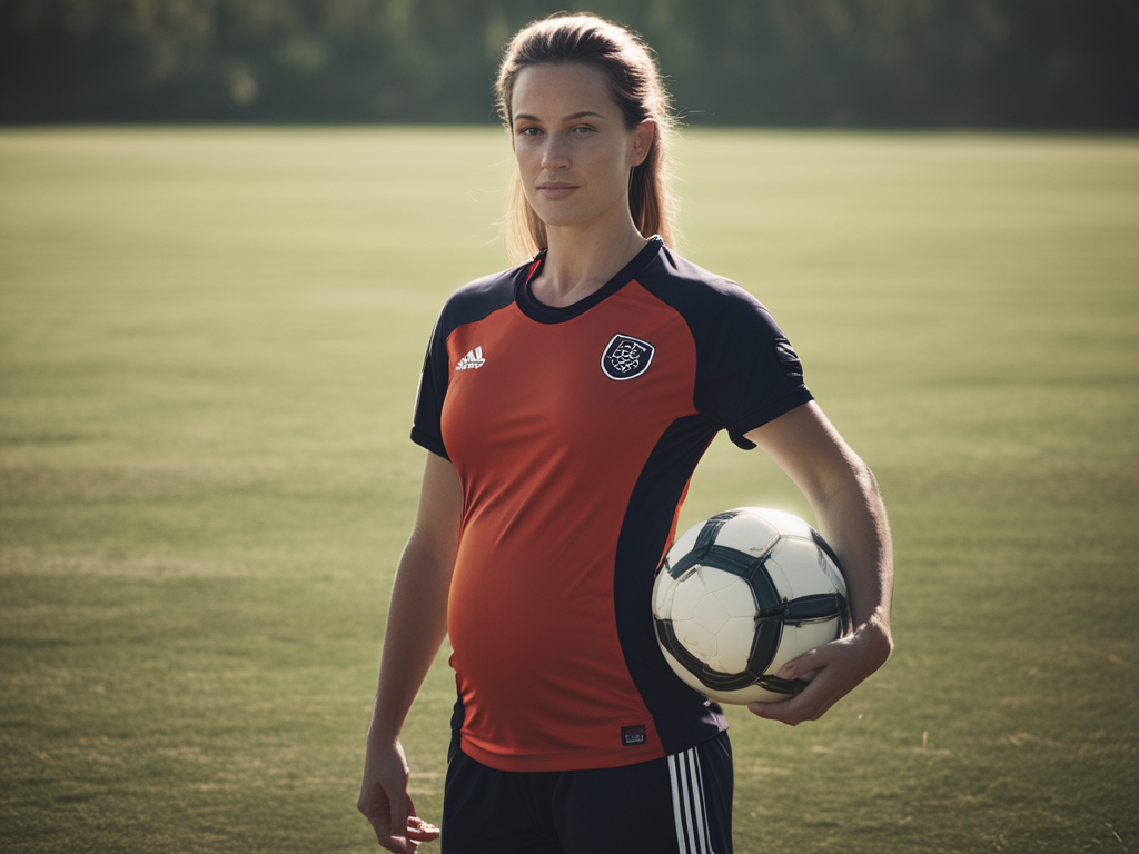 AI generated image of a pregnant female footballer 